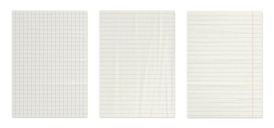 White notebook realistic sheets set. Old school paper with crumpled effect Stock Illustration