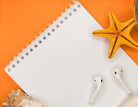 White notepad with no text. Empty space for text. Beautiful colors. Shells 写真素材