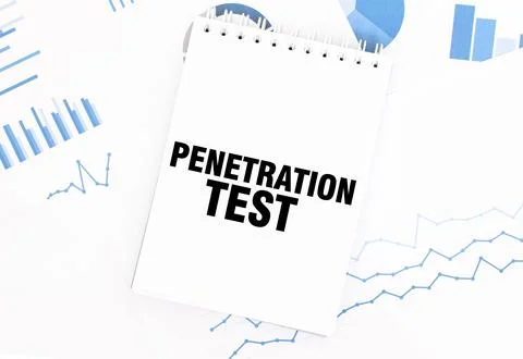 White notepad with text PENETRATION TEST on the financial documentation. Fi.. Foto stock