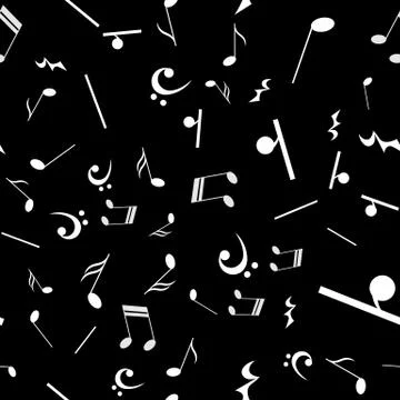 White notes and musical notes on a black background. Stock Illustration