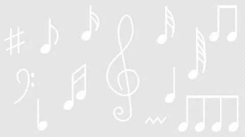 White notes and treble clef on a black screen. Stock Footage 265267030