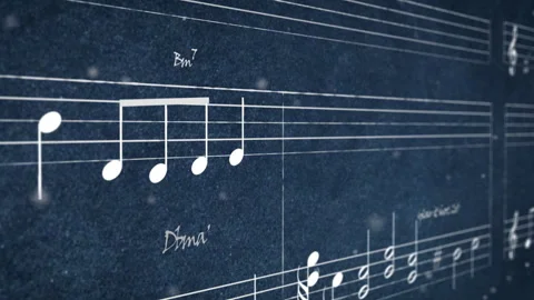 White notes are written over the blank sheet of music during digital animated Stock Footage 281625955