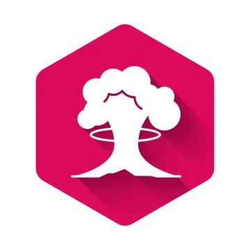 White Nuclear explosion icon isolated with long shadow background. Atomic bomb 스톡 일러스트