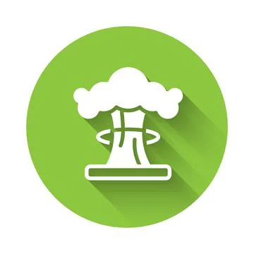 White Nuclear explosion icon isolated with long shadow background. Atomic bomb Stock Illustration