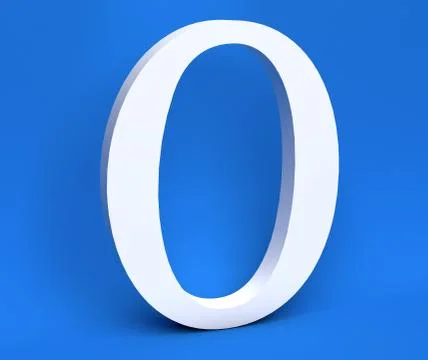 White number 0 (Zero) on a blue background. 3D Render Stock Illustration