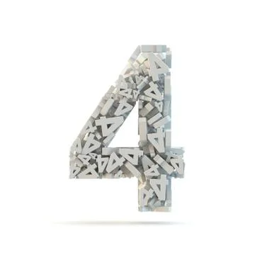 White number 4 isolated on white. Stock Illustration