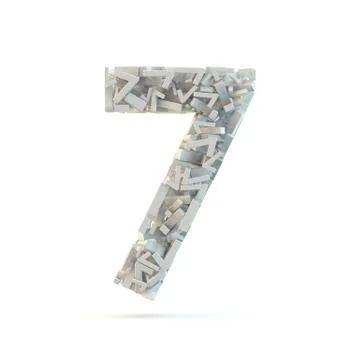 White number 7 isolated on white. Stock Illustration