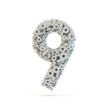 White number 9 isolated on white. Stock Illustration
