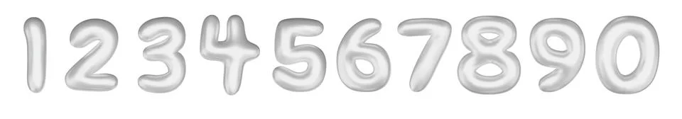 White numbers from 0 to 9. Set of bright spherical figures. Realistic 3d design Stock Illustration