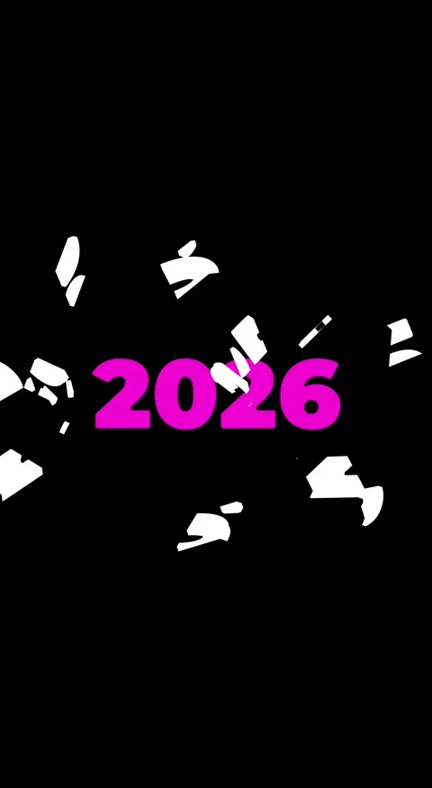 White numbers 2025 are exploding. Pink bold font 2026 on black screen 動画素材 323236396