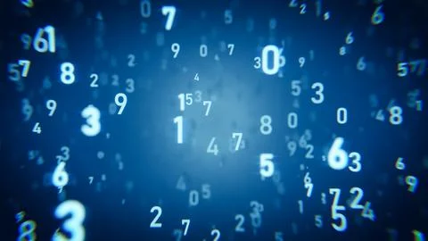 White numbers floating in a blue digital abstract cyberspace Stock Photos