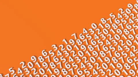 White numbers pattern, orange background. Abstract illustration, 3d render. Illustrazione stock