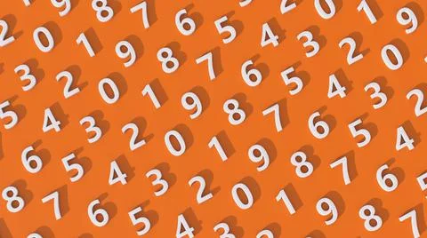 White numbers pattern. Orange background. Abstract illustration, 3d render. Stock Illustration