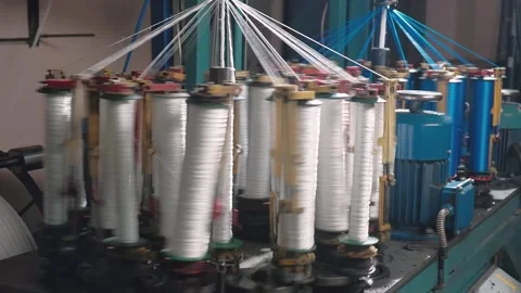 White Nylon Threads Production Machine Stock Footage 137771283