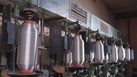 White Nylon Threads Production Machine Stock Footage 137771799