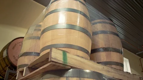 White oak barrels Stock Footage 74800881
