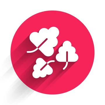 White Oak leaf icon isolated with long shadow background. Red circle button.  스톡 일러스트