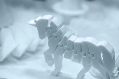 White object 3D printed from plastic close-up. New 3D printing technology. Foto stock