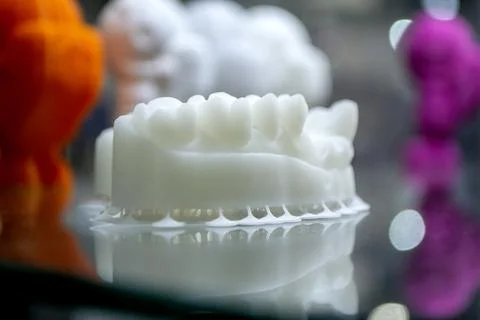 White object 3D printed from plastic close-up. New 3D printing technology. Stock Photos