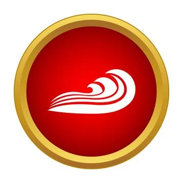 White ocean wave icon on red button 库存插图