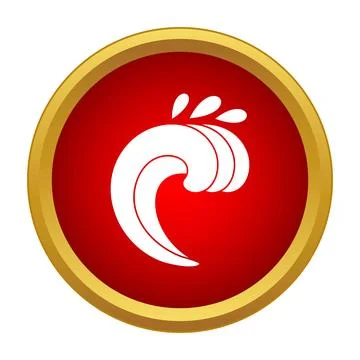 White ocean wave icon on red button Stock Illustration
