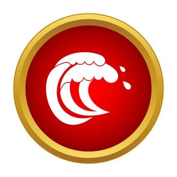 White ocean wave icon on red button Stock Illustration