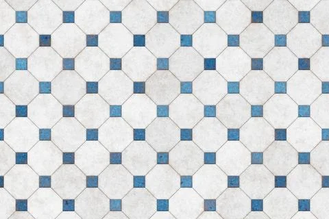 White octagonal ceramic floor tiles with blue square inserts Stock Illustration