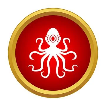 White octopus creature icon in golden red circle 库存插图