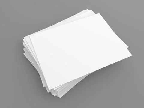 White office A4 sheets on a gray background. 3d render illustration. Stock Illustration