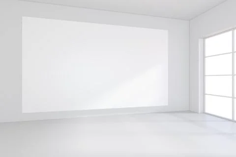 White office interior with empty billboard on wall. Mock up, 3D Rendering Stock Illustration