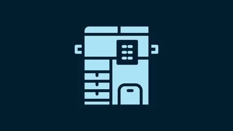 White Office multifunction printer copy machine icon isolated on blue background 動画素材 230063215