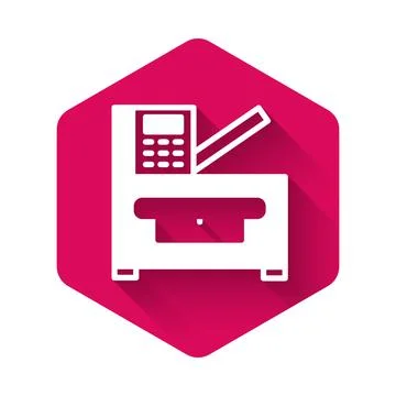 White Office multifunction printer copy machine icon isolated with long shadow Stock Illustration