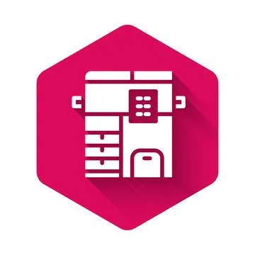 White Office multifunction printer copy machine icon isolated with long shadow Stock Illustration