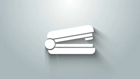 White Office stapler icon isolated on grey background. Stapler, staple, paper Stock Footage 145557512