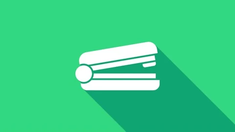 White Office stapler icon isolated on green background. Stapler, staple, paper Stock Footage 146739501