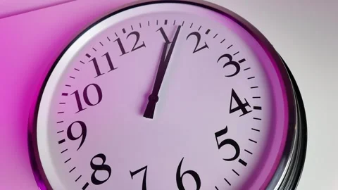 White Office Wall Clock Under Pink Light, Counting Down to Two Stock Footage 304769990