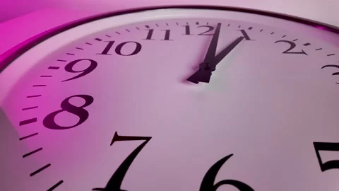 White Office Wall Clock Under Pink Light, Counting Down to Two Stock Footage 304770004