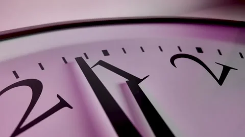 White Office Wall Clock Under Pink Light, Counting Down to Two Stock Footage 304770445