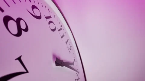 White Office Wall Clock Under Pink Light, Counting Down to Two Stock Footage 304770460