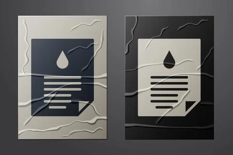 White Oil drop document icon isolated on crumpled paper background. Paper a.. Stock Illustration