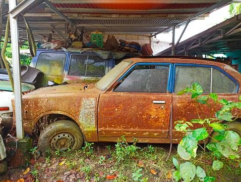 White old car with rust Stock Photos