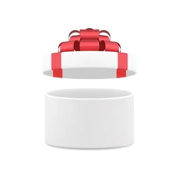 White open circle gift box with luxury red bow ribbon festive present 3d ic.. Stock Illustration