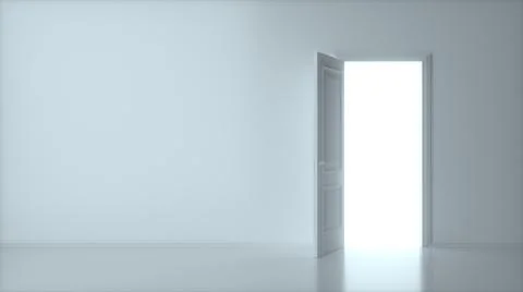 White Open Door with Frame Isolated on Background. 3d render Stock-Illustration