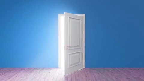 White open door showing light in blue room Ilustración de archivo