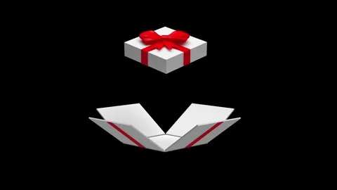 White open gift box on black background in 3D animation Stock Footage 344402864