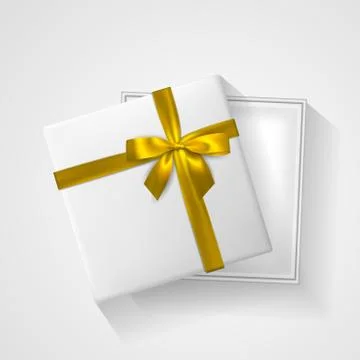 White open Gift box with bow and ribbon top view. Element for decoration gift Stock Illustration