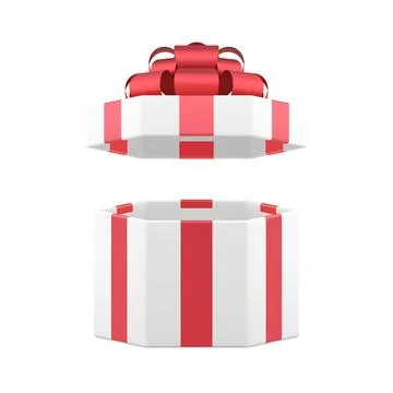 White open luxury gift box with red bow ribbon romantic present 3d icon rea.. Stock Illustration