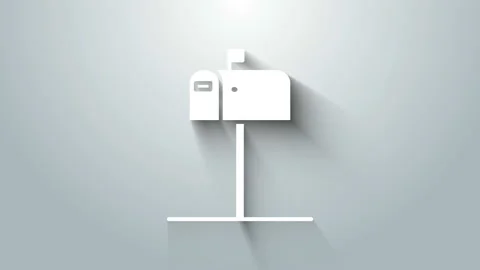 White Open mail box icon isolated on grey background. Mailbox icon. Mail postbox Stock Footage 145671380