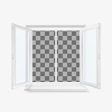 White Open Office Plastic Window. Window Front View. Vector Illustration Isol Stock Illustration