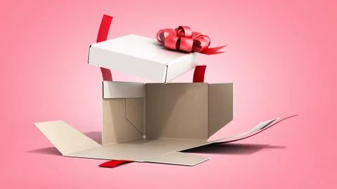 White open Square Gift Box with Red Ribbon and Bow 3d render on color gradien Stock Illustration